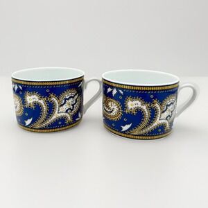 Set of 2 Valdrôme "Indigo" Limoges Cups – Cobalt Blue & Gold – Made in France